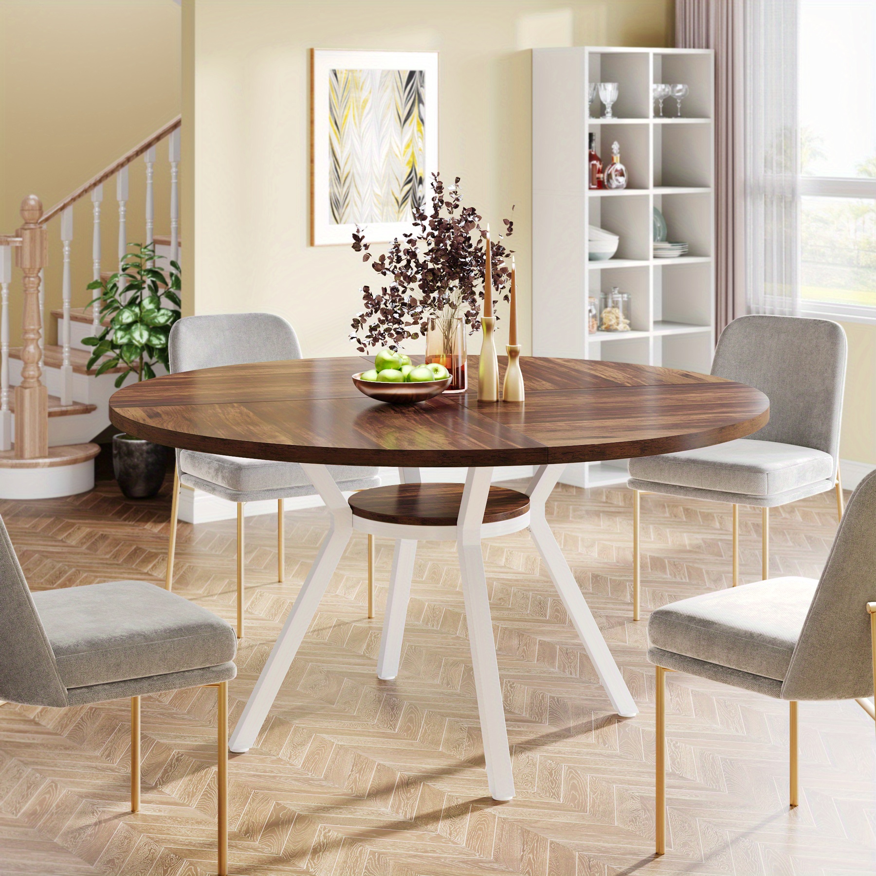 Round Dining Table For 4, 47 Inch Modern Kitchen Table Dinner Table For Dining Room, Living Room, Deck Boxes