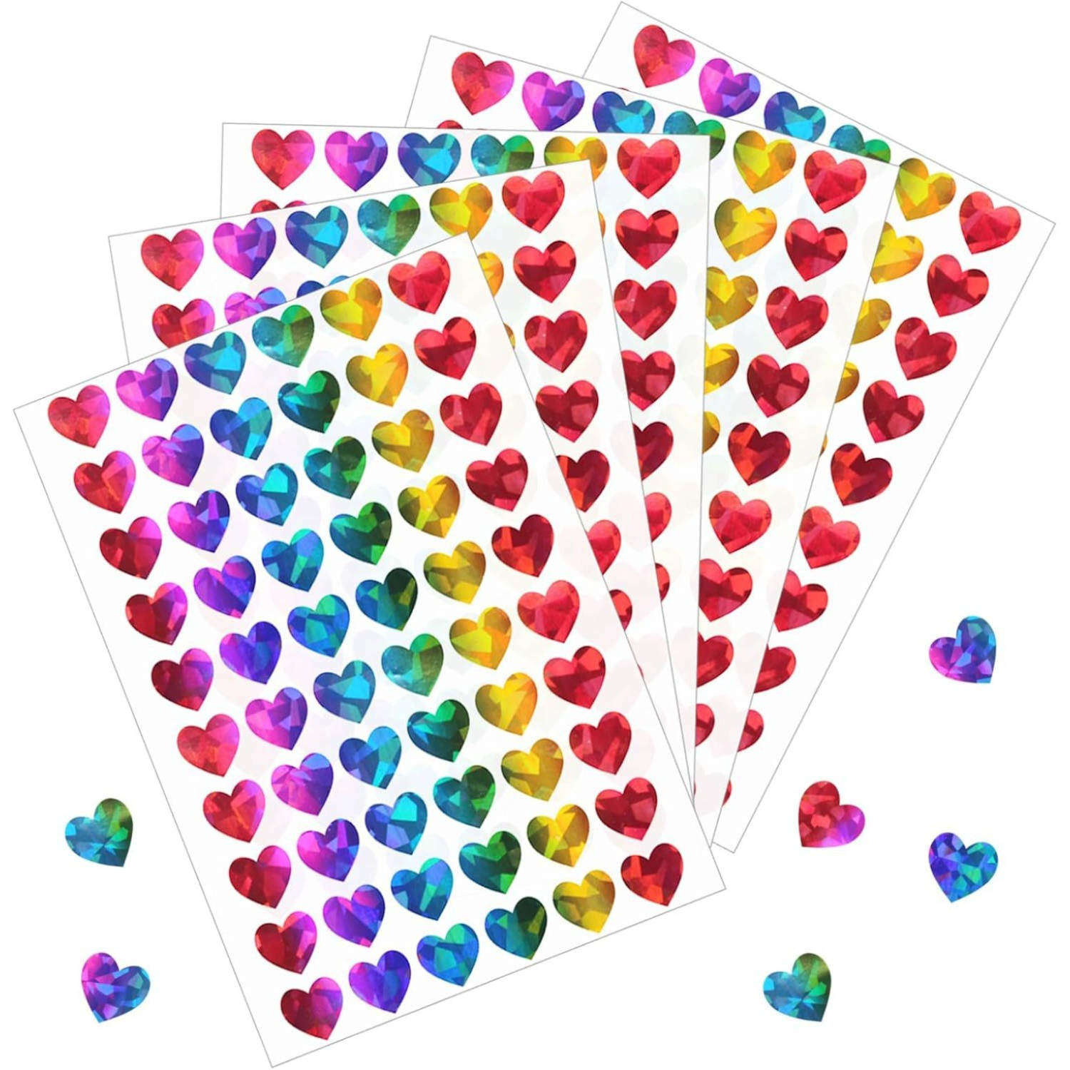 300pcs/5 Sheets Holographic Heart Stickers, Glitter Self-adhesive Sticker, Use For Valentine's Day Love Decorations, Award Charts, Scrapbooking Crafts, Planner