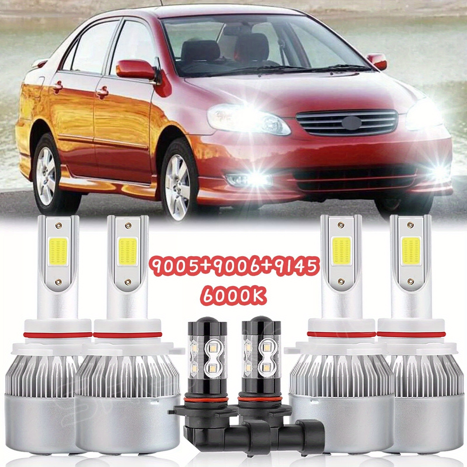 

For Toyota Corolla 2005 2006 2007 2008 6pcs Led Headlight Fog Light Bulbs Combo, Without Battery