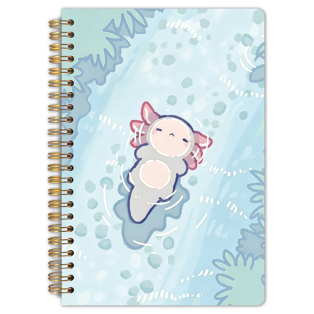 TEMU 1pc Cute Axolotl Swimming Spiral Notebook, 5.5x8.3 Inches, High Quality Inner Pages, Cute Sea Creature Journal, Kids, School, Office & Gift,