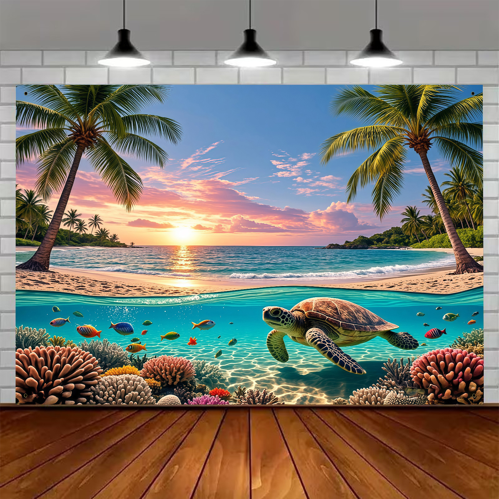Tropical Beach Theme Polyester Backdrop Banner For Party Decor_voghion.com