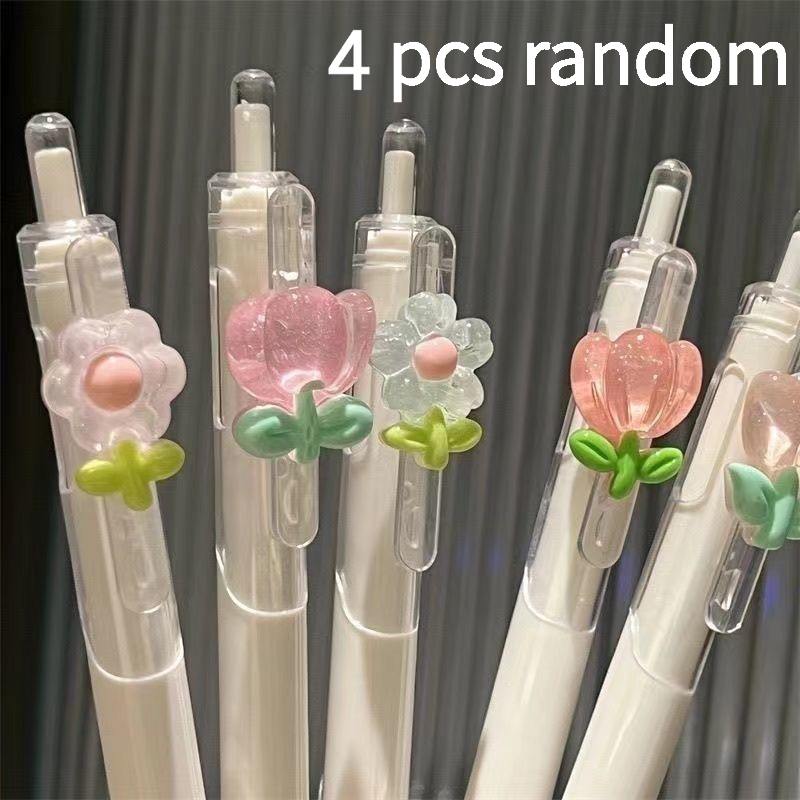 TEMU Lot de 4 stylos gel à à motif floral, à séchage rapide, pointe fine 0,5 mm, écriture fluide, adaptés au journaling et au dessin, pour la rentrée