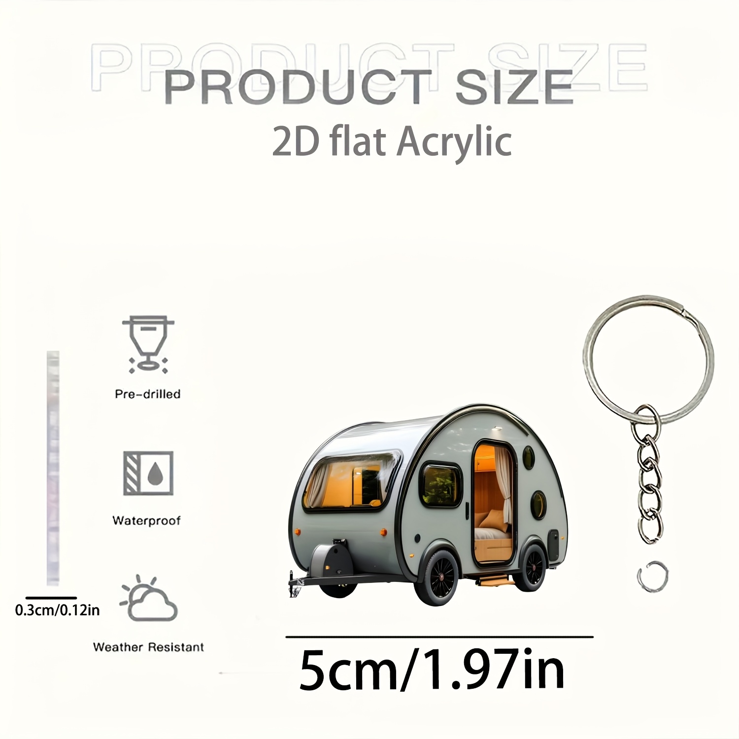 E-shop 2D Flach, 1 Stück Niedlicher Mini Van/RV Schlüsselanhänger - Realistisches Weißes & Graues Caravan Design, Acryl RV Zubehör für Rucksack,