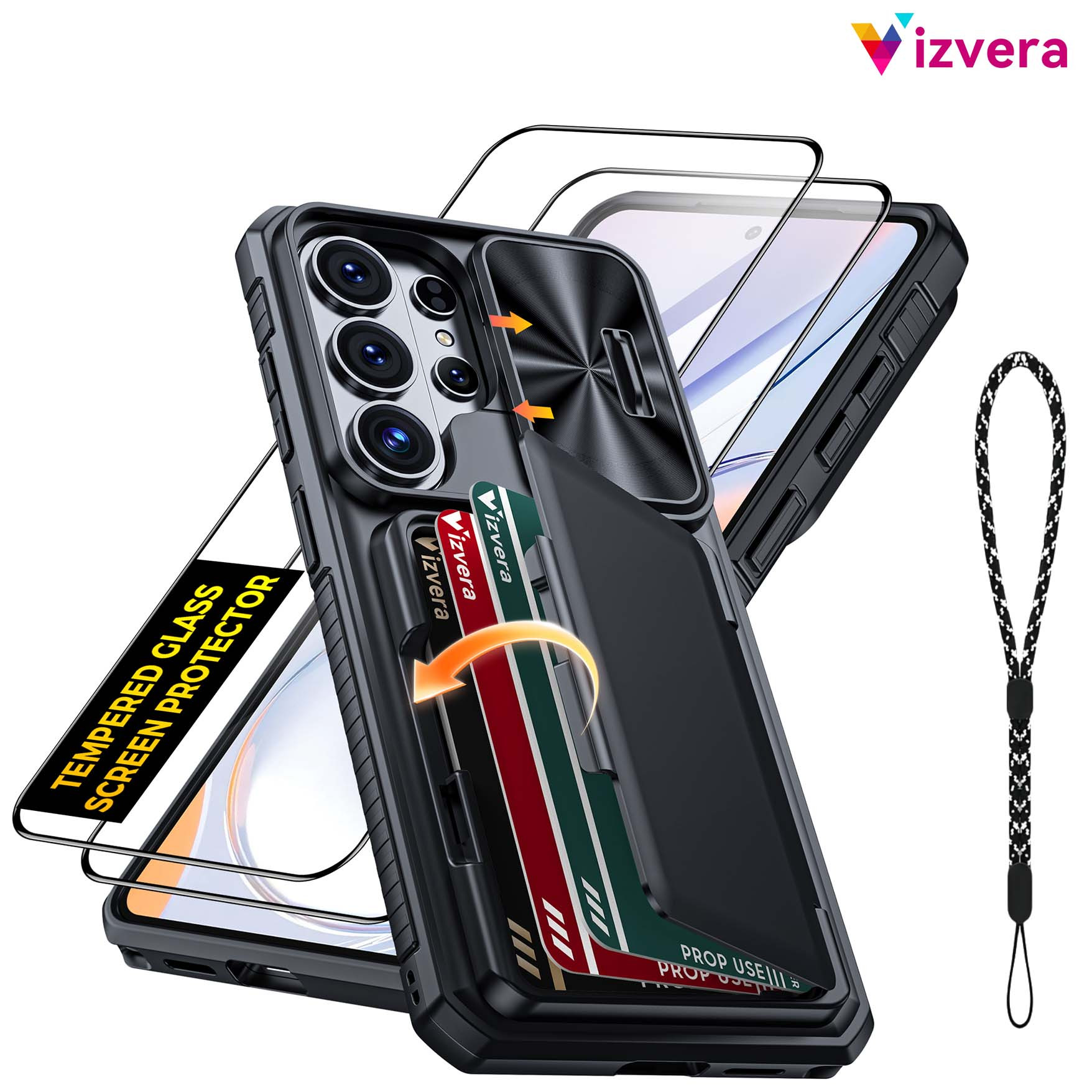 TEMU Phone Case: Vizvera, Suitable For Galaxy S26 Ultra Case (includes 2 Tempered Glass Screen Protectors) (with Phone Strap), Card Holder And Camera