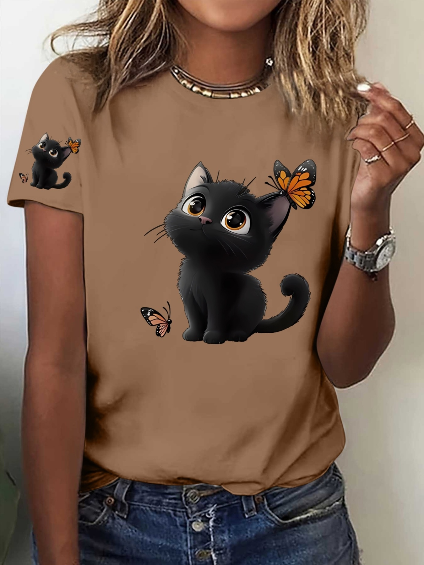 [design estampado sem  ]   t-shirt de     com   redonda, estampado divertido de   e  , design   e   -   - t-shirt de     casual feminina tamanhos s-xxl