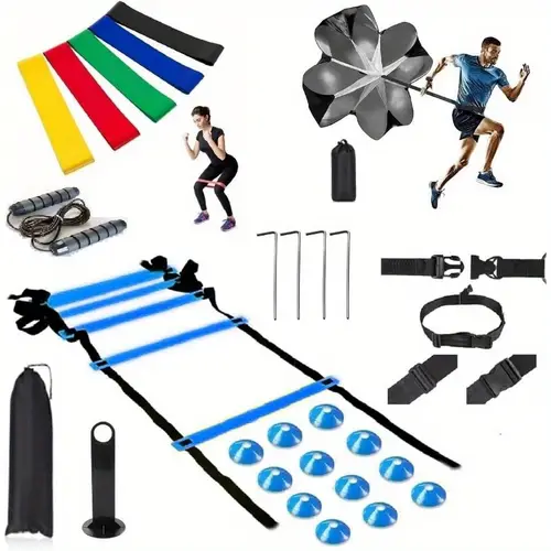 speed training equipment set 12 rungs agility ladder 12 soccer cones jump rope running parachute bands basketball football soccer training equipment for youth adults