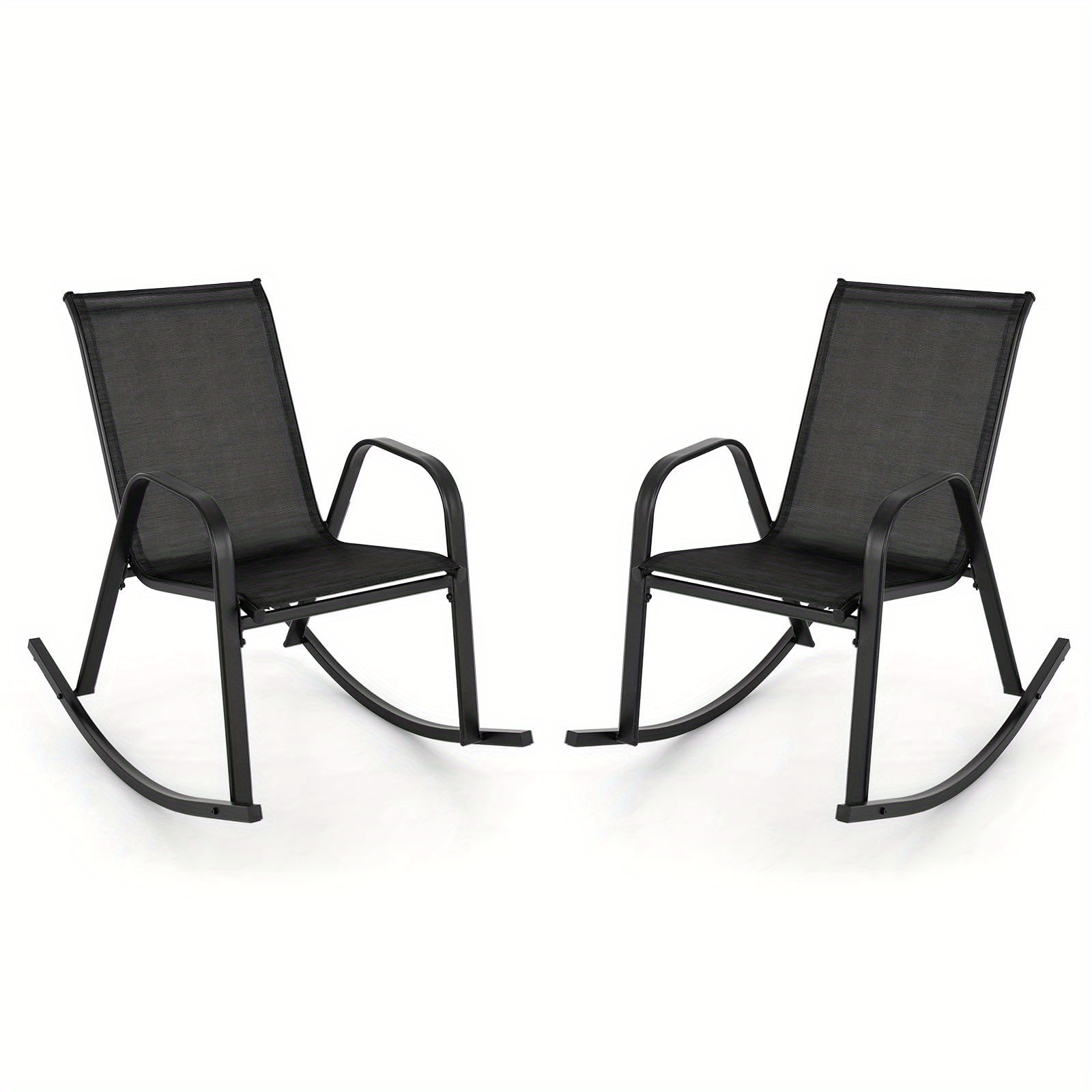 Image of Set Of 2 Rocking Chairs With Breathable Fabric Seat, Rocking Chair Swing Chair Black