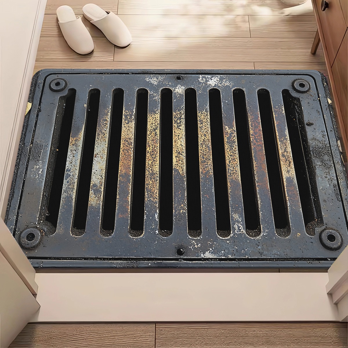 1pc Sewer Grate Doormats 700gsm, Non-slip Bathroom Floor Mat, Microfiber Absorbent Machine Washable Polyester Rug For Bedroom, Living Room Entrance, Camping Picnic Rugs, Outdoor Mat, Outdoor Rug.