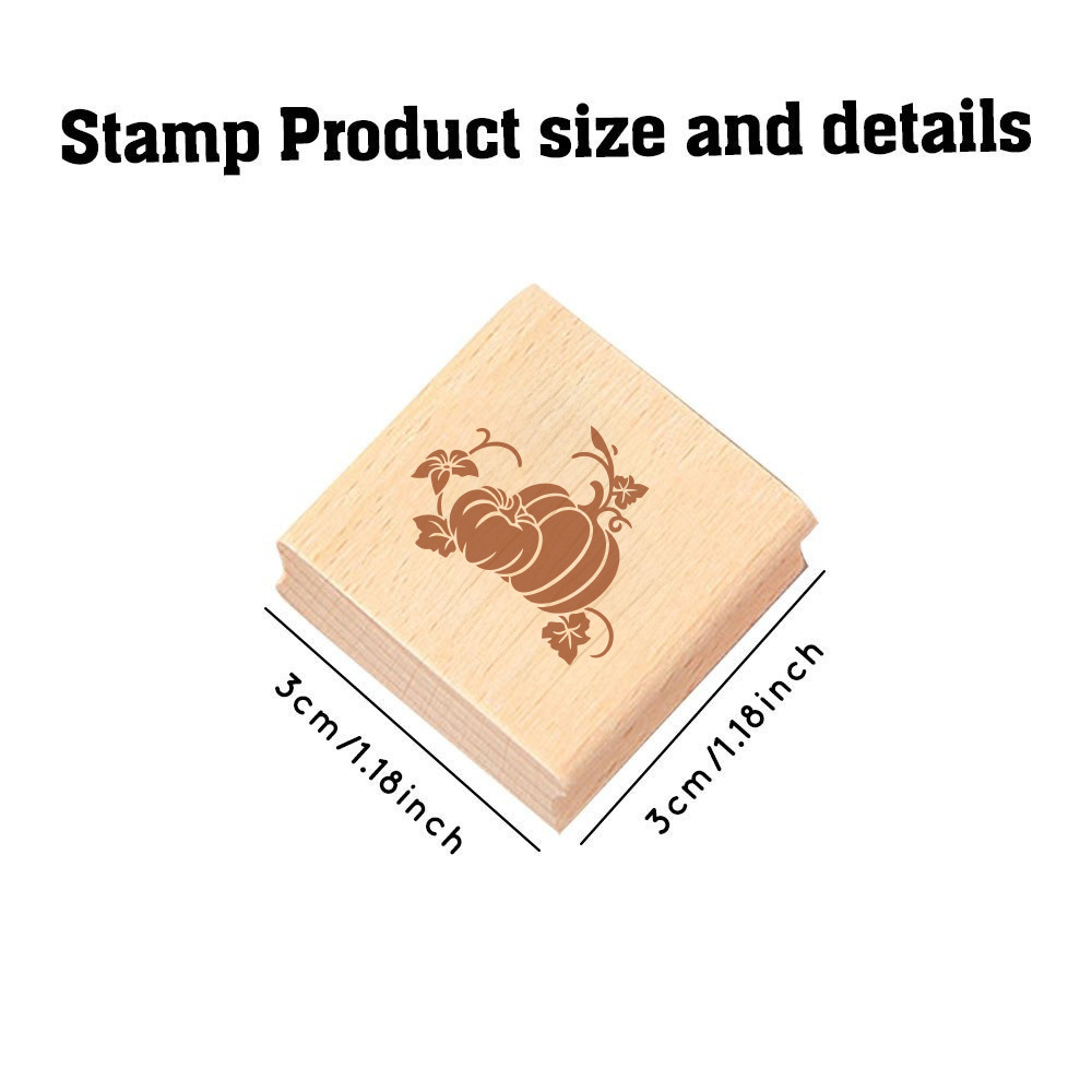 Vintage Wooden Rubber Stamp with Vine Leaves and Pumpkin Design