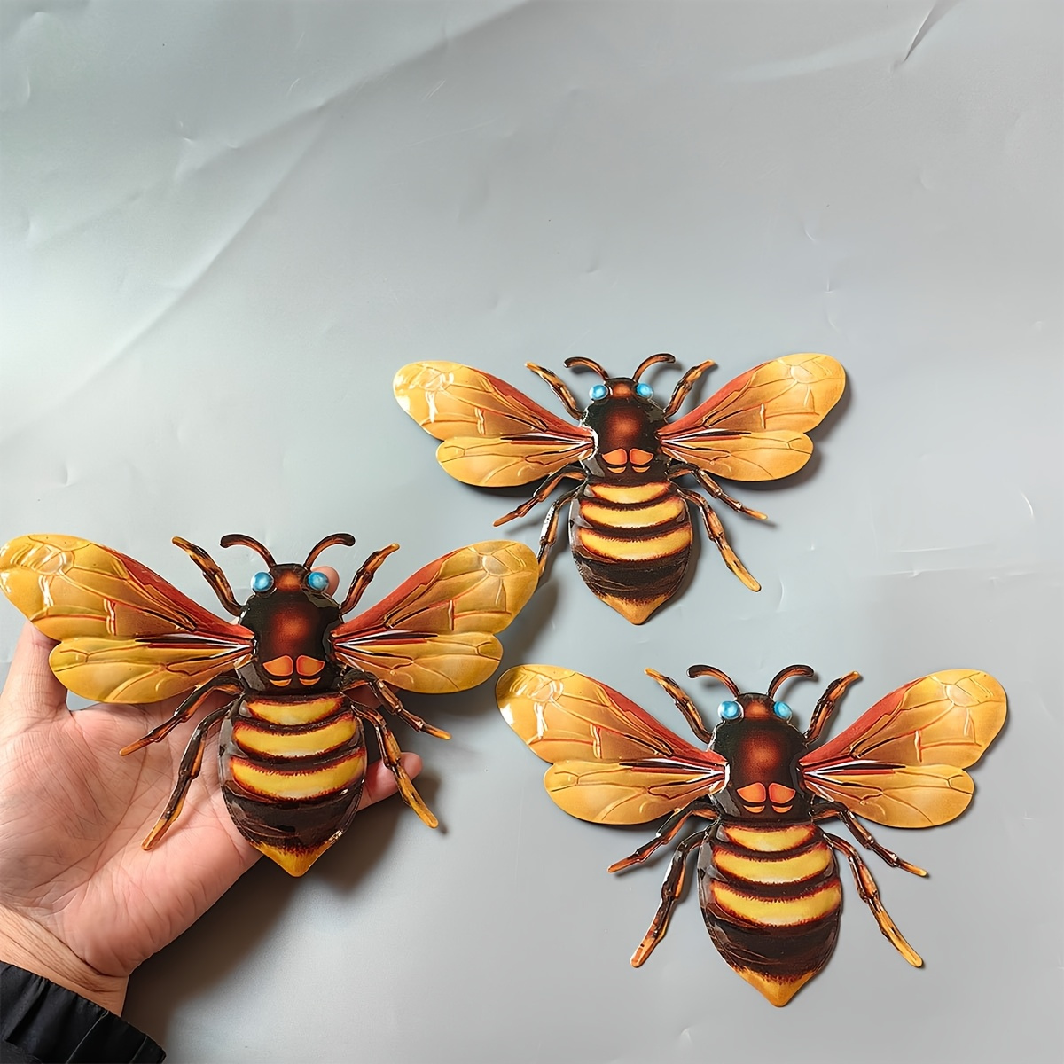 TEMU 2d Flat, [2d Flat] 2d Flat 3pcs Set Of Vibrant Acrylic Bee Wall Art - Realistic Outdoor Decor, Suitable For Patios, Gardens, Fences, And -