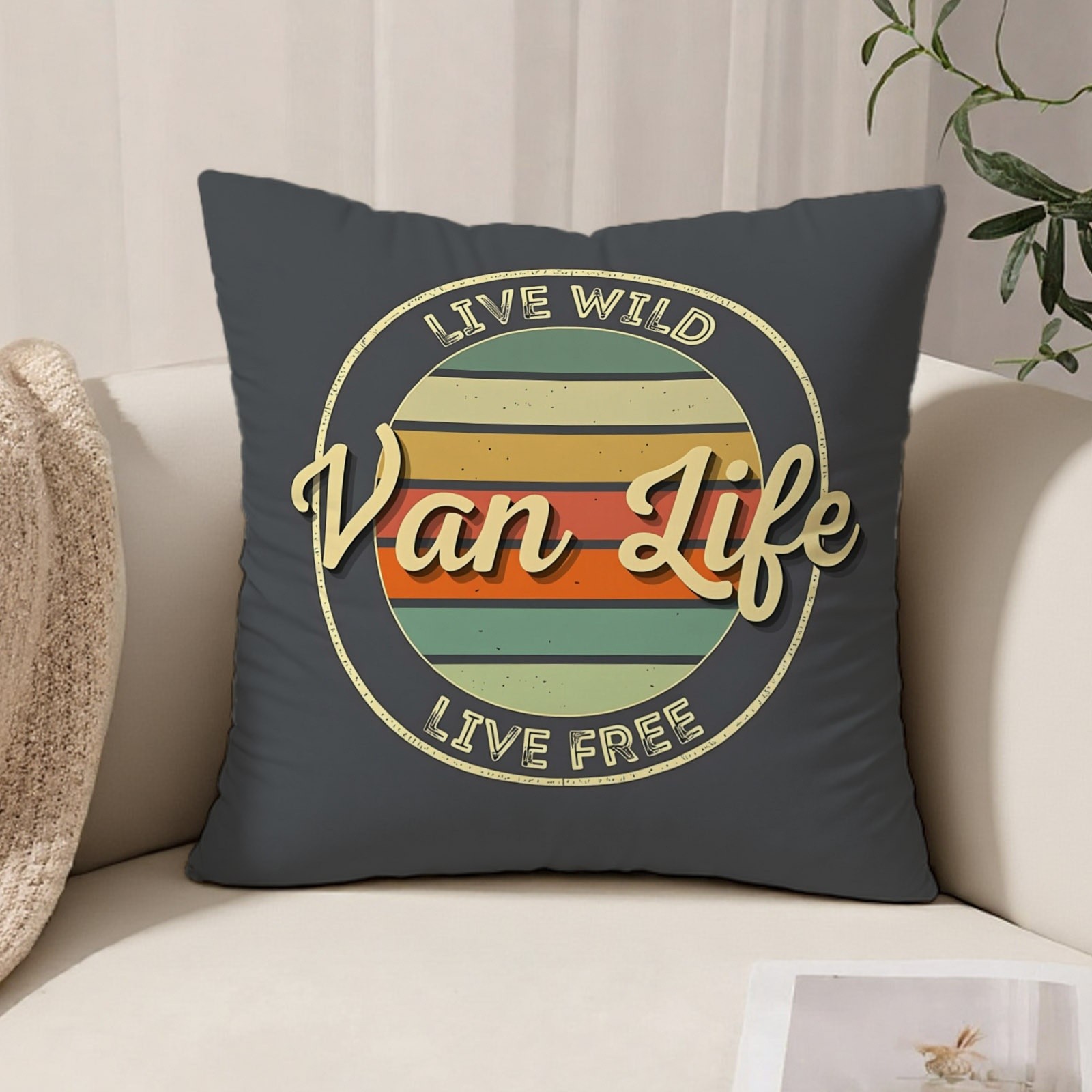 E-shop Vintage Van Cover, beidseitig bedruckt, 17.72In X 17.72In ohne Einlage, gemütliche Retro-Farbpalette, für Wohnzimmer-Sofas,