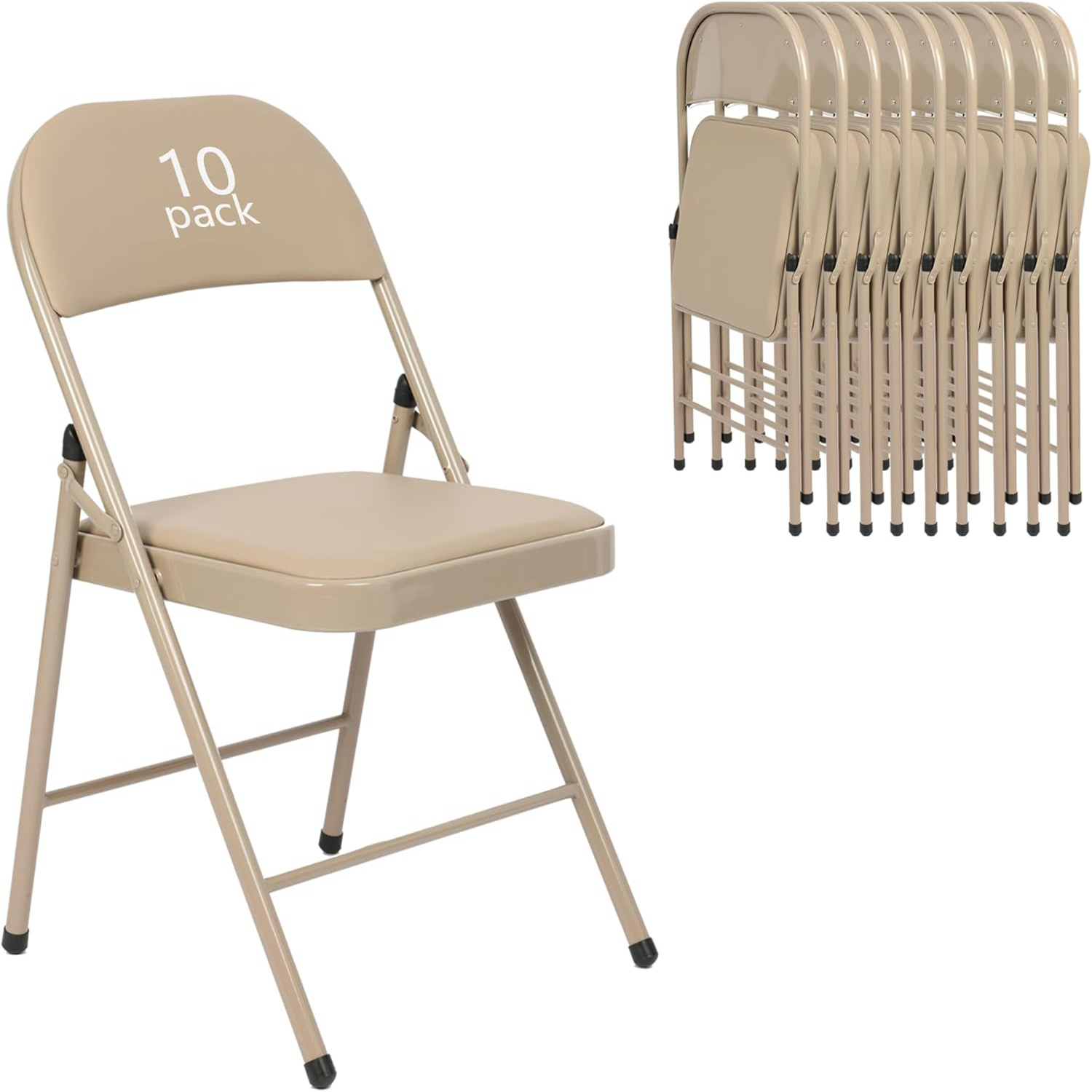 TEMU 10-pack Khaki Folding Chairs With Padded Seats For Outdoor And Indoor Use, Cushion-padded Folding Chairs For Events, Office, Wedding, Party,