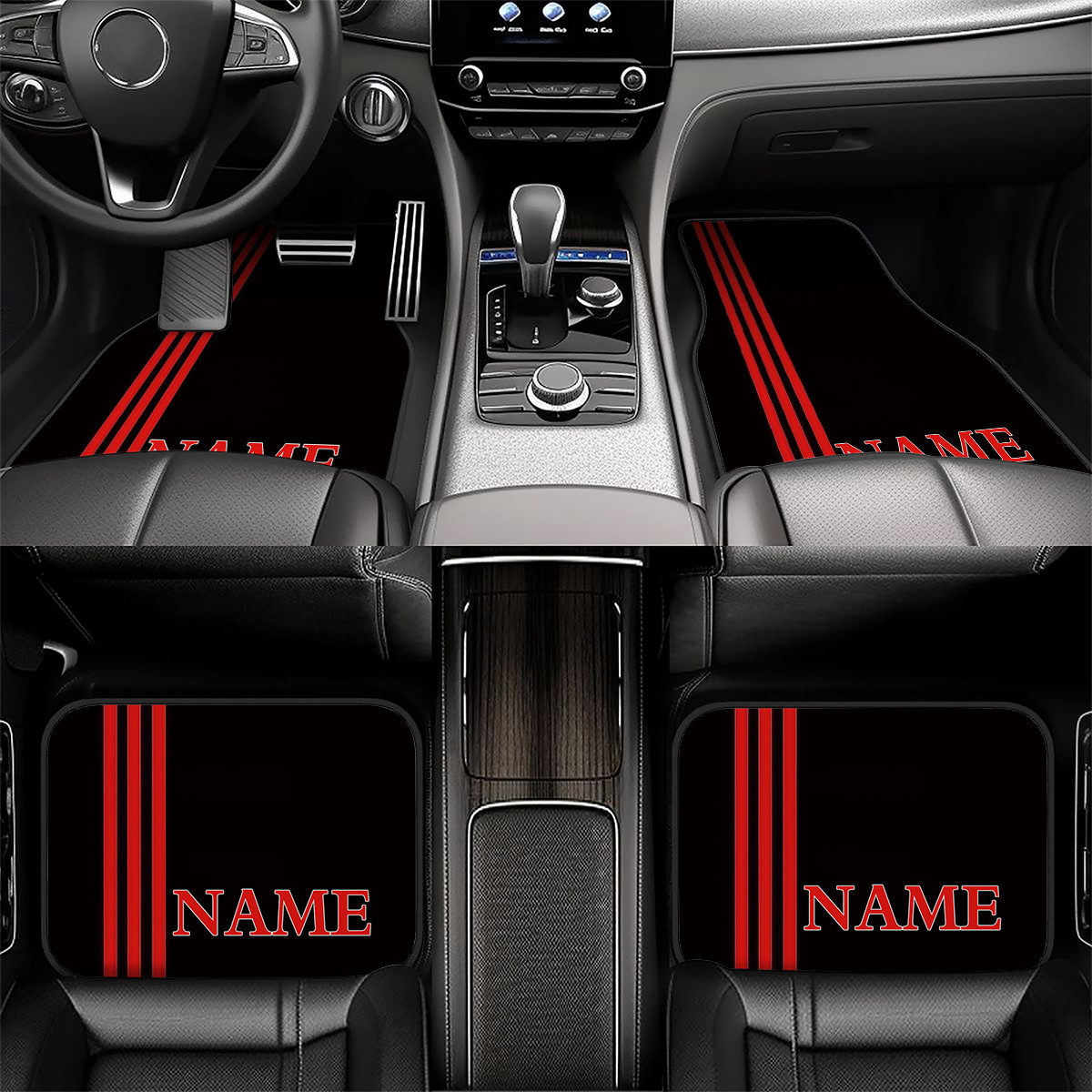 TEMU 4pcs Set Customizable Name Car Floor Mats, With Design, Personalized Design Printing - Easy-to-clean Car Interior Accessories - Suitable For