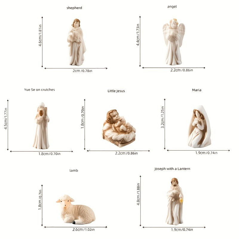 TEMU Hefengcl 7pcs Nativity Scene Mini Figurines Set, Religious Christian Resin Statue Ornaments, Christmas Tabletop Decor, Holiday Religious Gift,