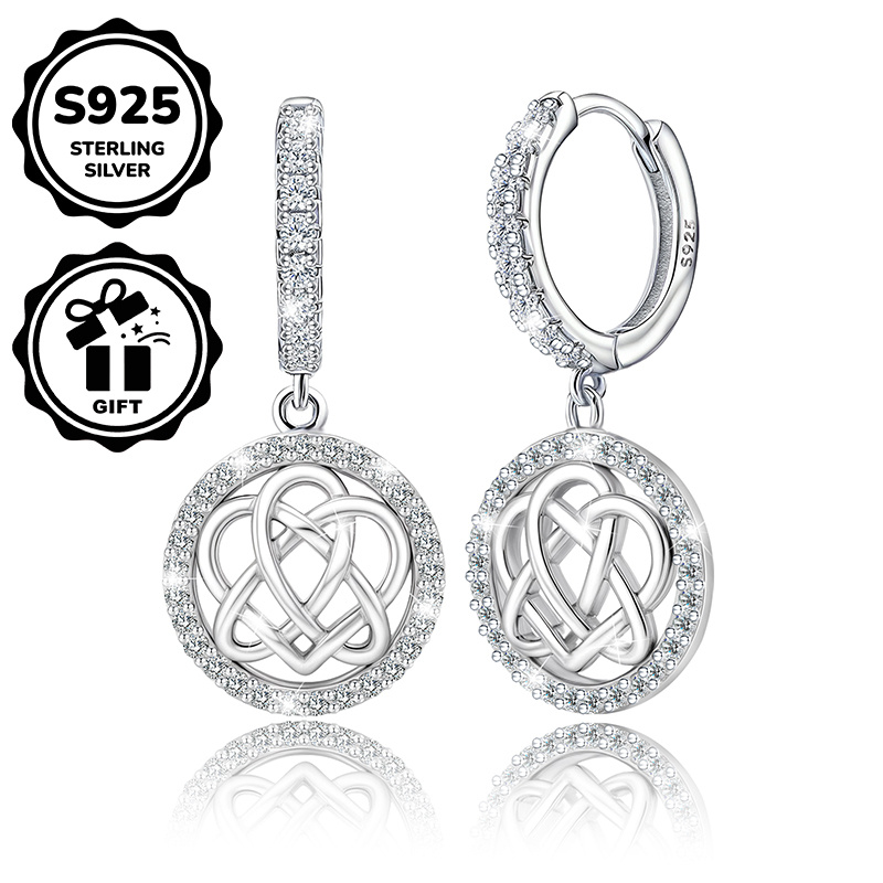 Women's S925 Silvery Heart Knot Hoop Earrings, Celtic Design