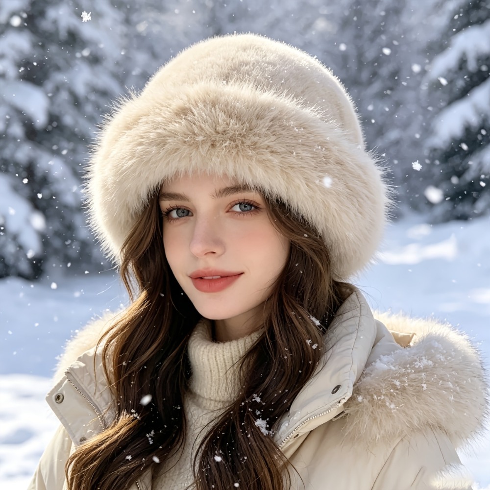 TEMU New Women's Fashion Plush Hat Autumn/winter Plush Hat Mongolian Hat No Brim Plush Fluffy Ski Cycling Warm Hat Christmas