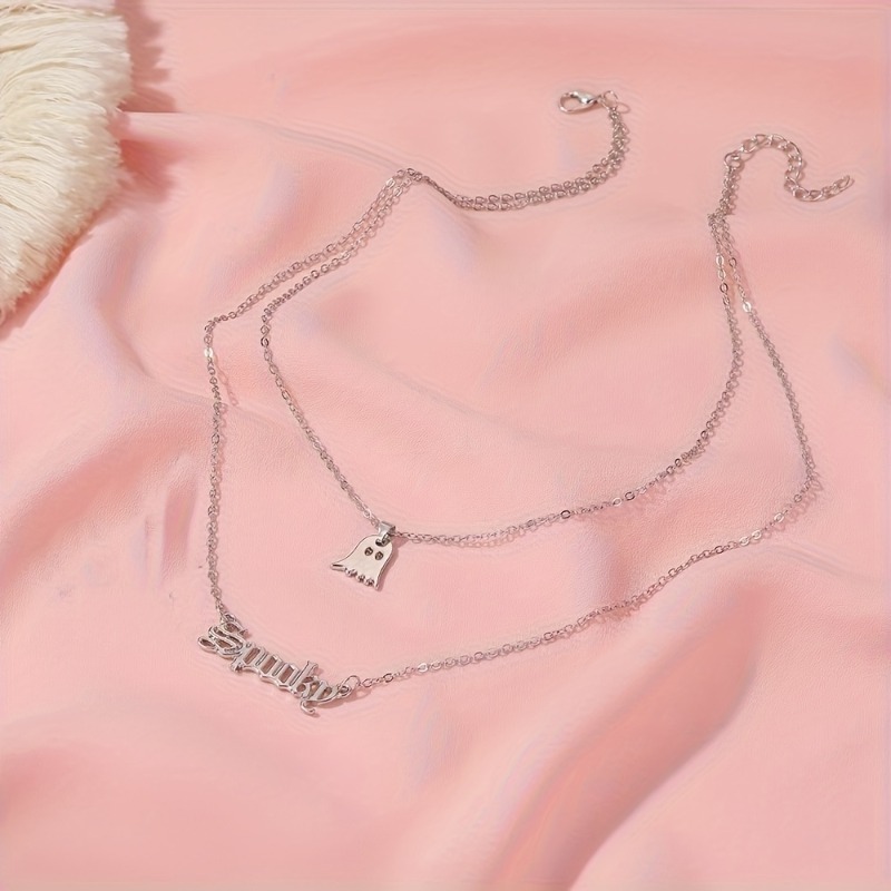 TEMU 1pc Halloween Style Easy Fun Double-layer Letter Necklace, Suitable For Women's Party Halloween Wear