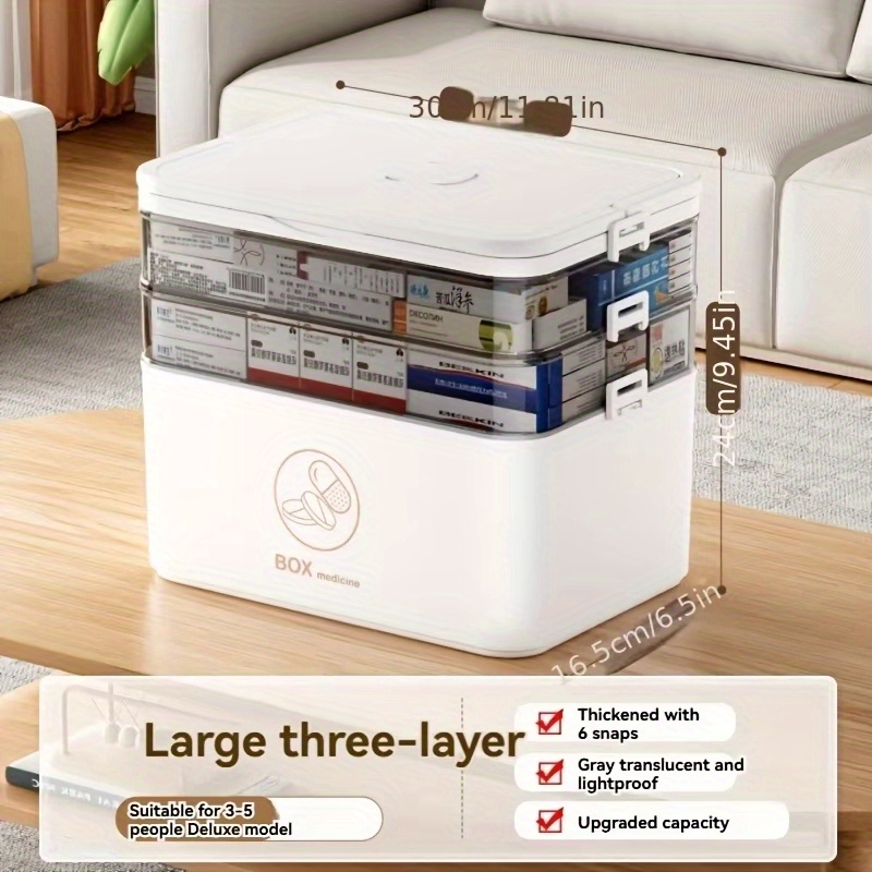 TEMU Home Bathroom Travel Large Capacity Medicine Storage Box, Bathroom Storage With Portable Pill Box, Durable Adjustable Dividers, Moisture-proof