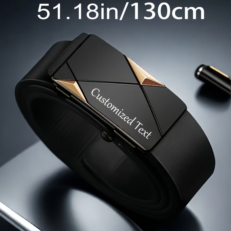TEMU 1pc Men's Laser-engraved Automatic Belt - Personalized Text/name/initials, Custom Twill Design With Automatic Buckle, Suitable For Valentine's