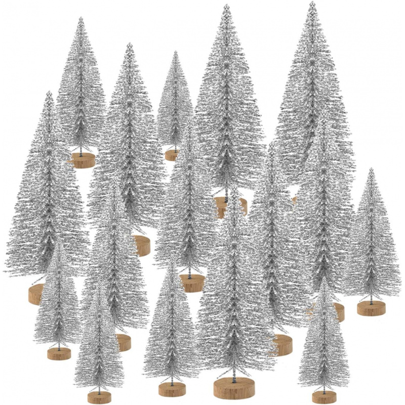TEMU 20pcs Mini Christmas Trees- Artificial Christmas Tree Bottle Brush Trees Christmas With 4 Sizes, Sisal Snow Trees With Wooden Base For Christmas