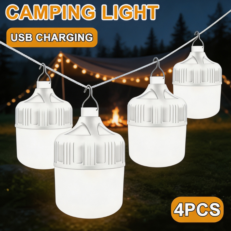 TEMU 4pcs Camping Flashlight Set, Portable Led Camping Lights, Usb Rechargeable, 3 Lighting Modes, Ipx4, Ideal For Hanging In Tents, Outdoor Camping,