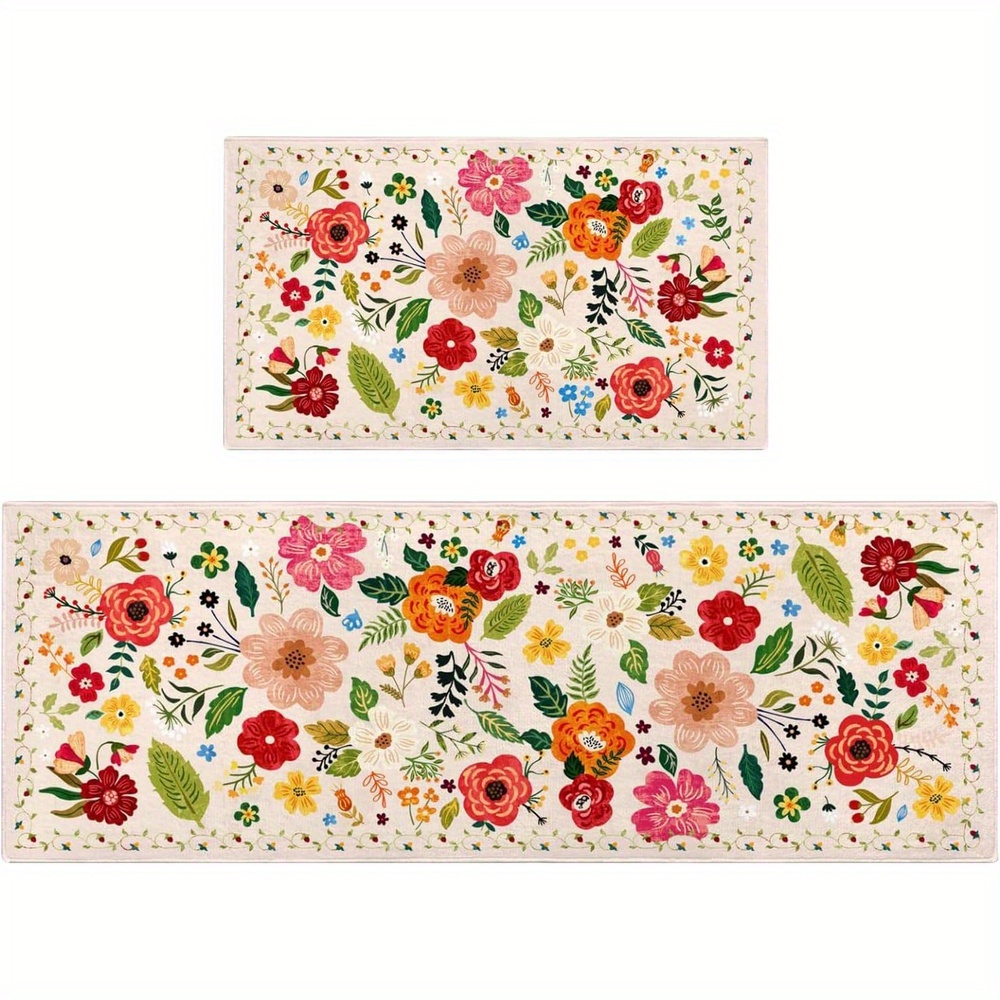 TEMU 1pc Kitchen Rugs And Mats Non Washable Set Of 1, Boho Floral Bohemian Kitchen Runner Rugs With Rubber Backing For Kitchen Decor And Accessories