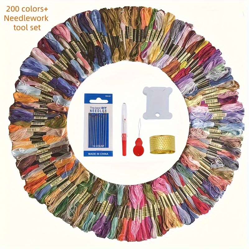 200 Color Embroidery Thread Set, 314.96 Inches Per Color With Bobbin Winder, Scissors, And Cross Stitch Needle For Handicrafts