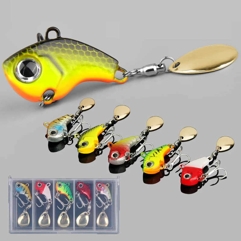 TEMU Lot de 5 leurres en métal dur, leurre de type spinnerbait VIB à tête plombée pour spinning, appât artificiel, adapté à la pêche au bar et au en