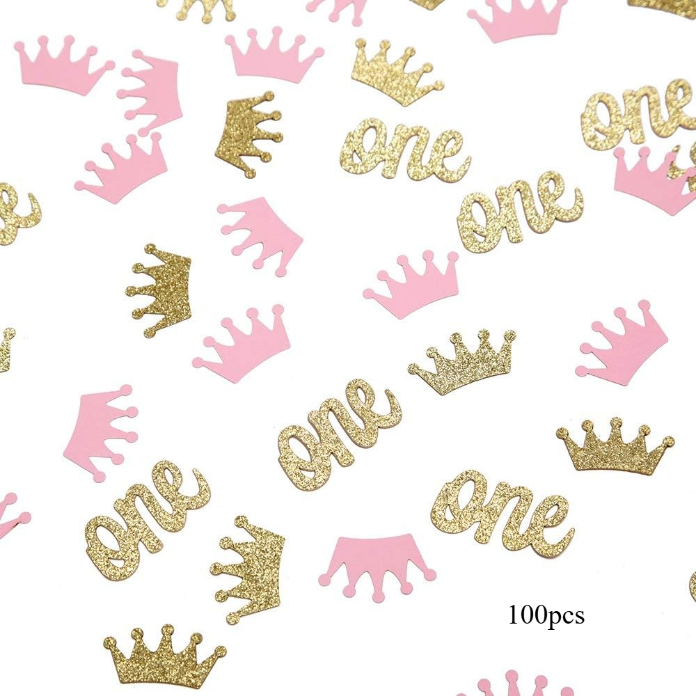 100pcs/200pcs Glitter Crown Confetti Pink And Table For Princess Girl First Birthday, Baby Shower Party Decorations