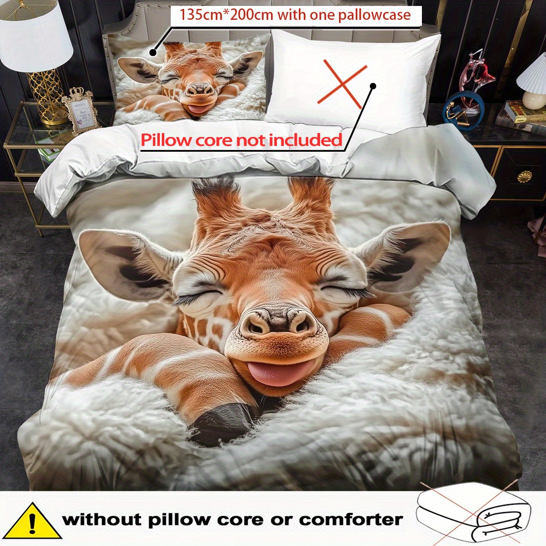 E-shop 2/3-teiliges Bettbezug-Set, Schlafendes Tier Giraffen-Druck Bettdeckenbezug-Set, King-Queen-Stil Bettwäsche-Set, Polyester Maschinenwaschbar,