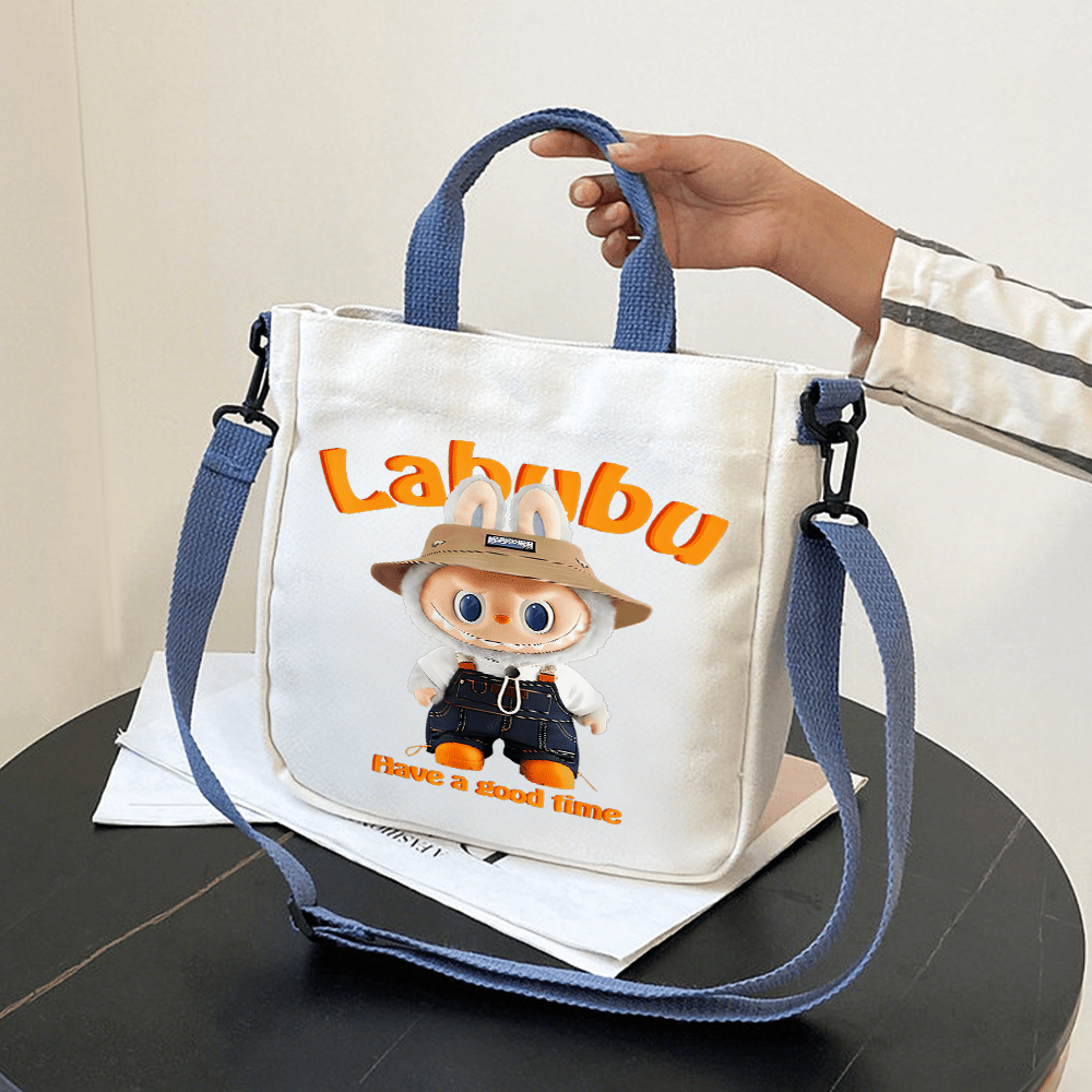 

[1pc Labubu Rabbit Print Canvas Tote Bag] 1pc Canvas Tote Bag With Labubu Rabbit Print, Casual Shoulder Handbag, Large Crossbody Work School Bag, With Closure, Hand Washable