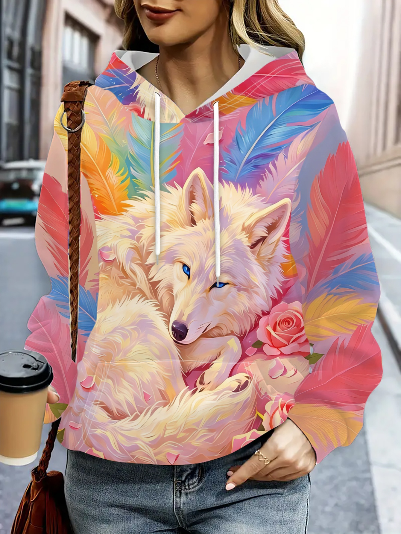 felpa con cappuccio da donna con stampa - design stampato, non texturizzato,  , con stampa di animali dei    , casual,   e adatta a tutti gli abiti