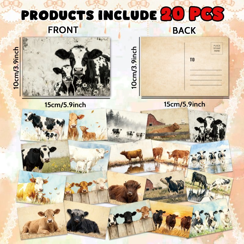 TEMU 20 stuks vintage landelijke boerderij postkaarten met koeien en huizen, perfect voor elk gelegenheid. Een uniek cadeau voor familie en vrienden