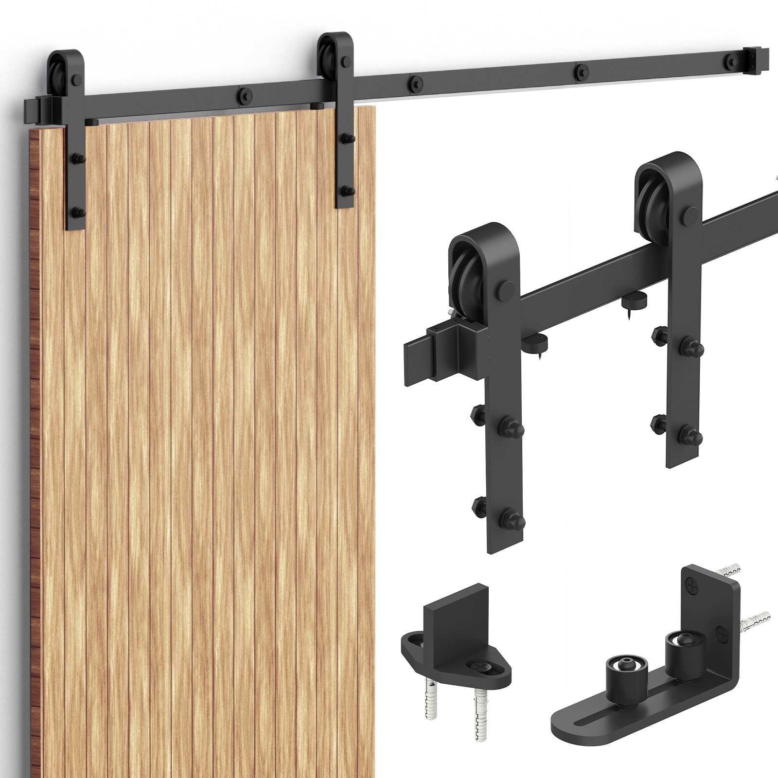 Steel Barn Door Hardware Kit, Universal Accessories For Indoor Wooden Sliding