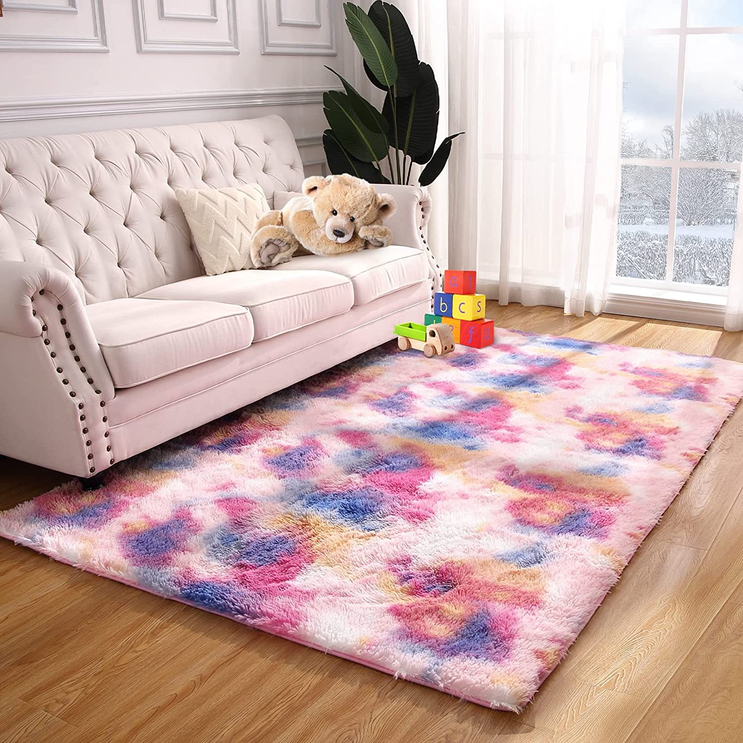 Image of Soft Fluffy Rug For Bedroom, Tie Dye Rugs For Living Room, Non Slip Shaggy Plush Carpet Area Rugs For Room Floor, Christmas Decoration, Room Decoration, Iridescent Color