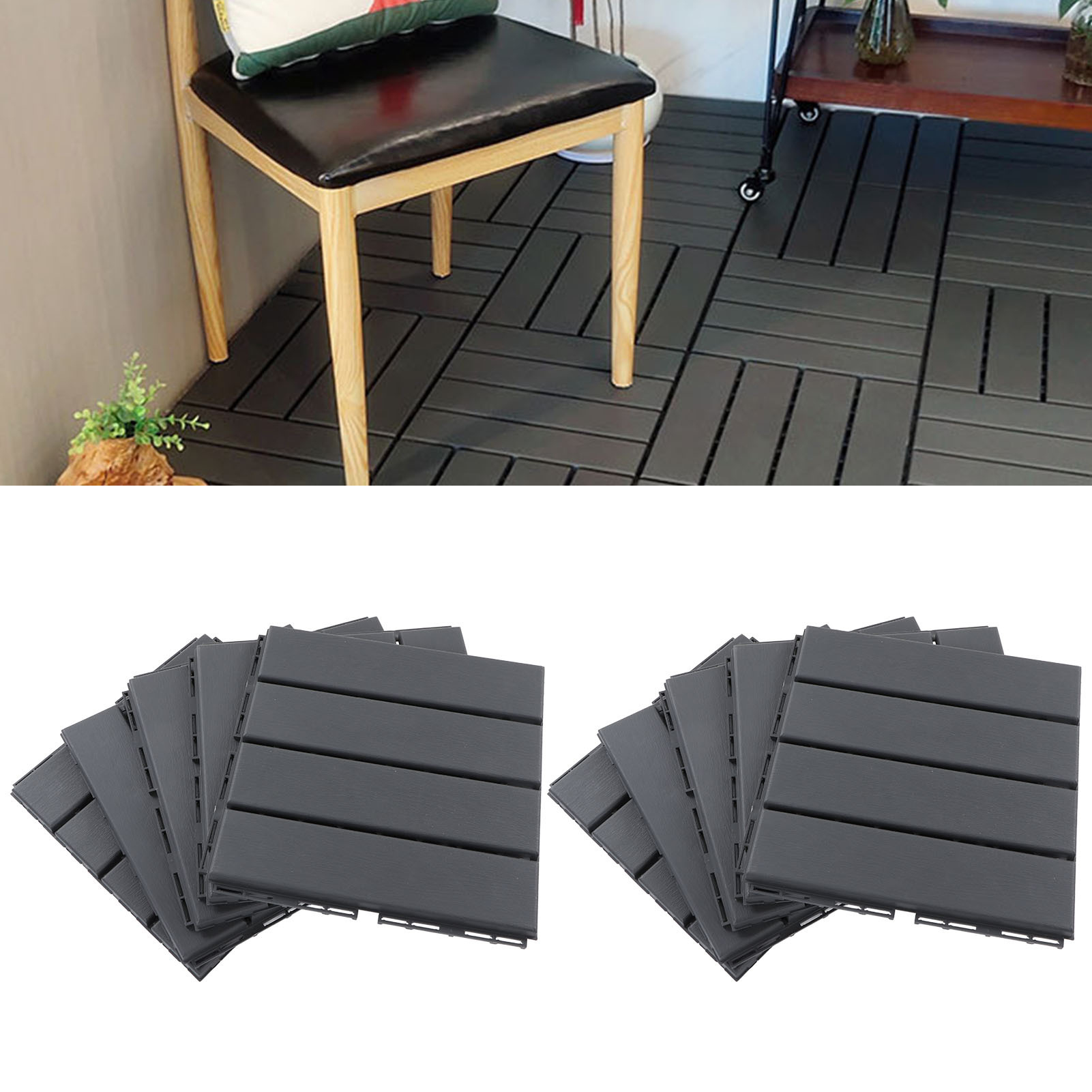 

30pcs Dark Grey Interlocking Deck Tiles, 12x12 Inch - Waterproof & Outdoor Flooring For Patio, Porch, Poolside, Balcony & Backyard