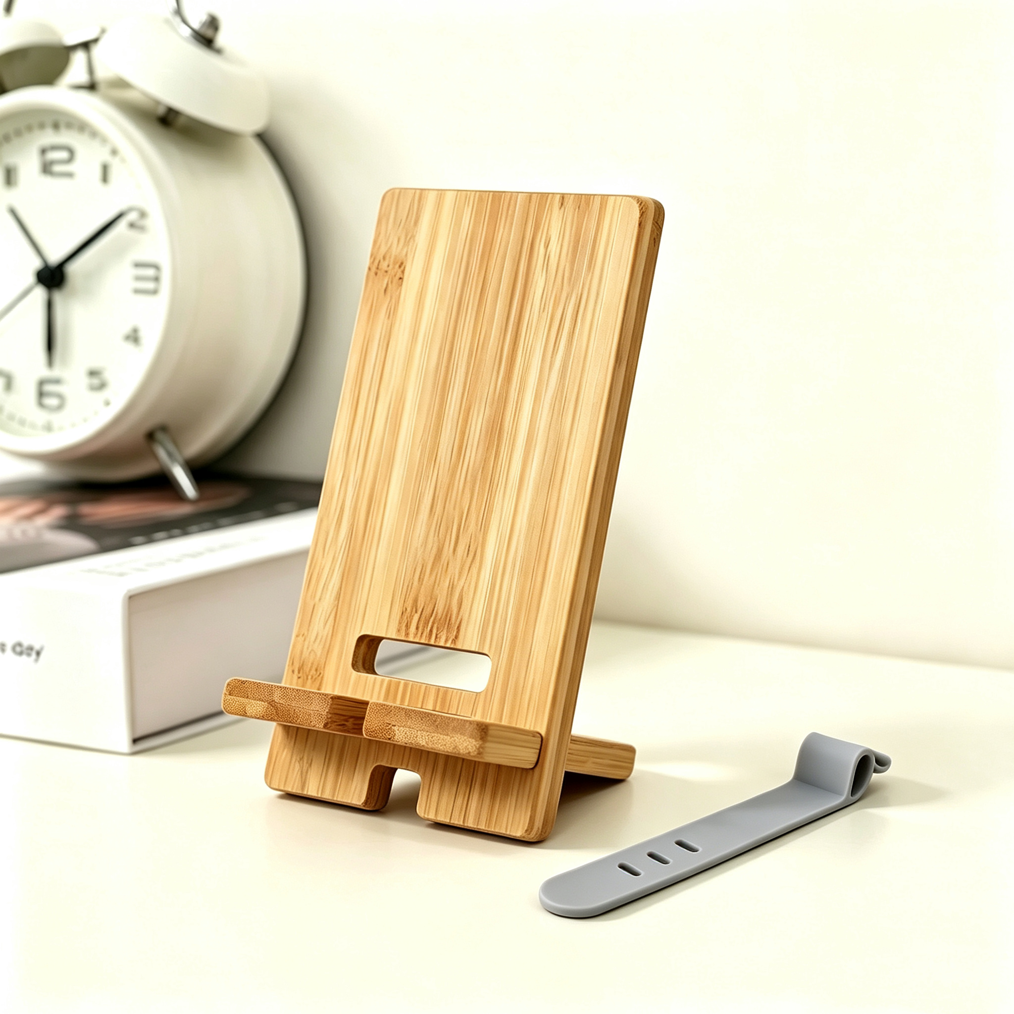 TEMU Un support de téléphone en bambou et une sangle de câble de charge, support de téléphone détachable de style facile, style champêtre naturel,