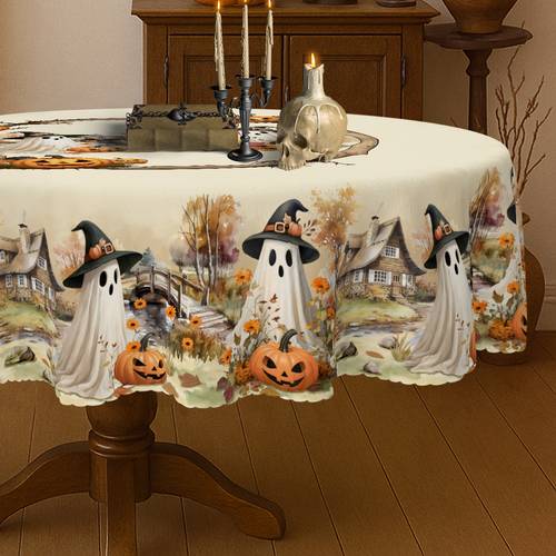 item picture a vintage autumn halloween tablecloth featuring designs of ghosts and a style its an ideal gift for season suitable for home kitchens dining rooms patios picnics