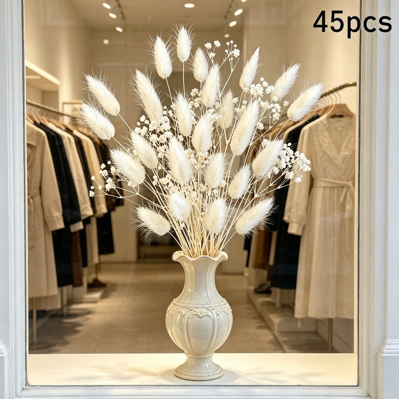 TEMU 45pcs Handmade Faux Gypsophila Flowers With Star & Bunny Tail Grass - Artificial Wood Suitable For Wedding Bouquets, Bridal Centerpieces, Home