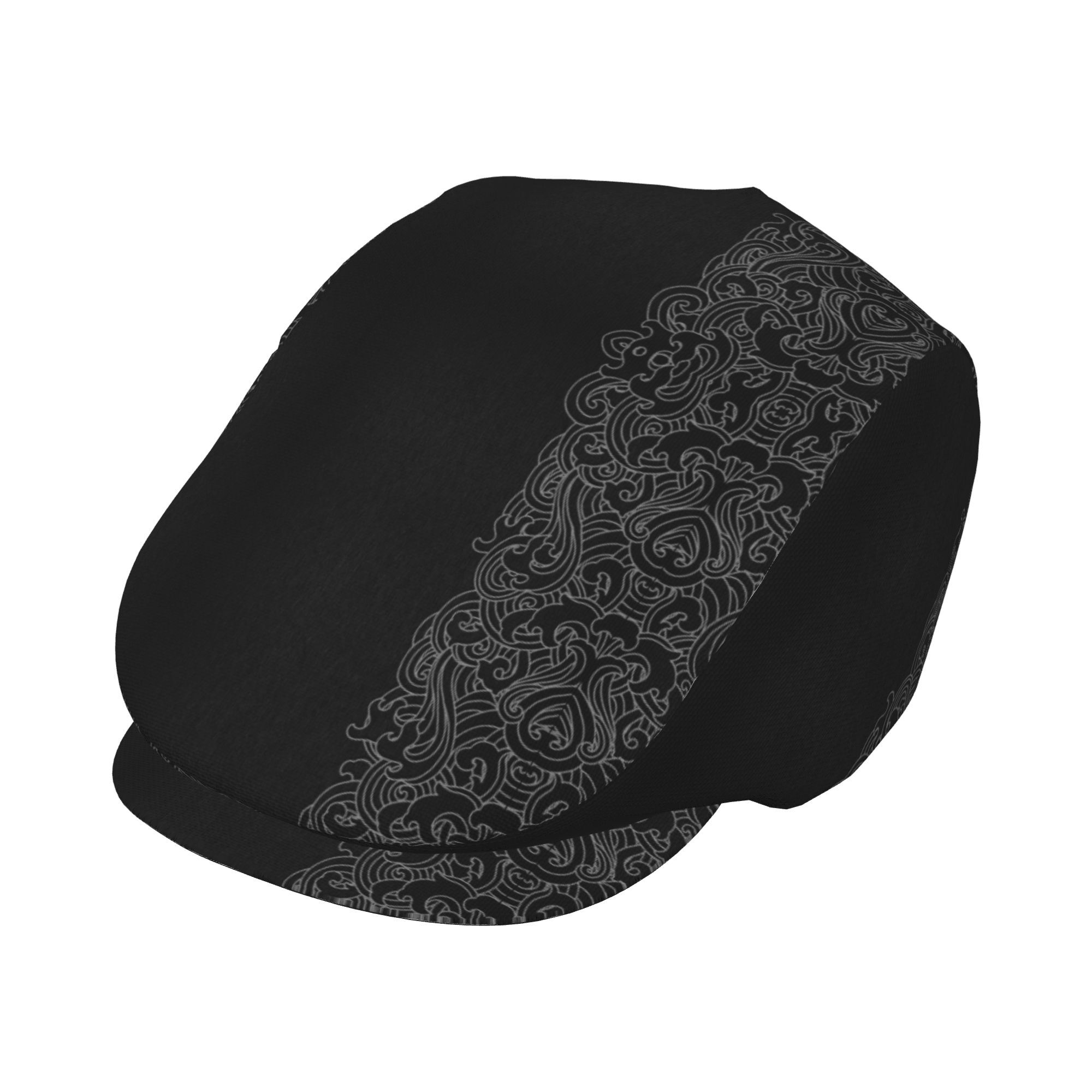 TEMU Black & Gray Wave Border Pattern 1pc Print Hats For Men And Women, Newsboy Caps, Berets, Irish Hats, Driver Caps, Men's , Retro Hats, Painter