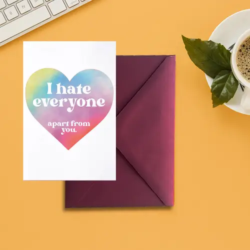 1pc vibrant rainbow heart love card with envelope i hate everyone apart message ideal for anniversaries birthdays expressing words to your