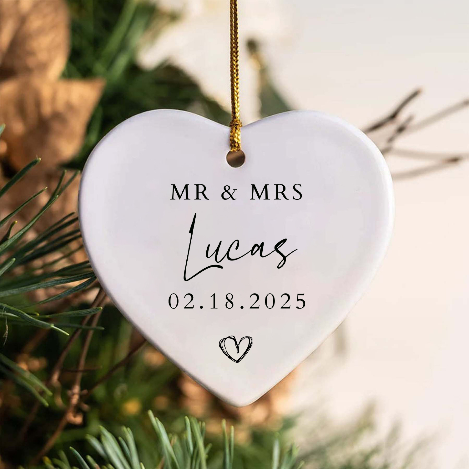 Mr Mrs Ceramic Heart Shaped Ornament, Boyfriend Valentines Day Gift For Him, Gift For Him, Husband Anniversary Gift