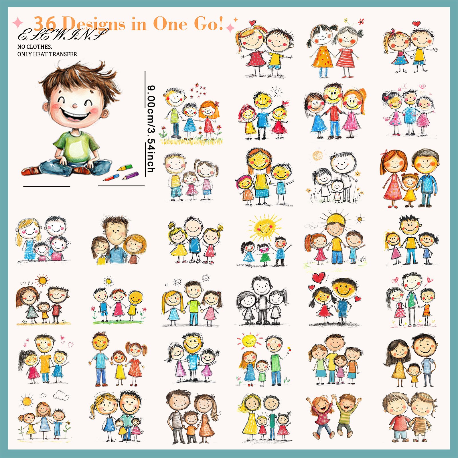 TEMU 36 Sheets Handdrawn Children Iron On Transfers, Dtf Transfers Ready To Press Iron On Heat Transfer Papers.ideal For T-shirts, Hoodies, Jeans,