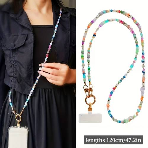 fashionable colorful beaded phone charm sweet and stylish womens accessory crossbody strap suitable for outdoor use to prevent theft and loss of phones cameras and womens bags