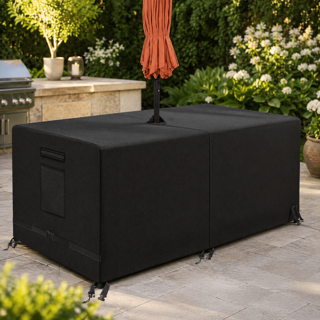 1pc rectangular patio table cover with umbrella hole thickened oxford cloth suitable for picnic table bbq table awning side table party courtyard