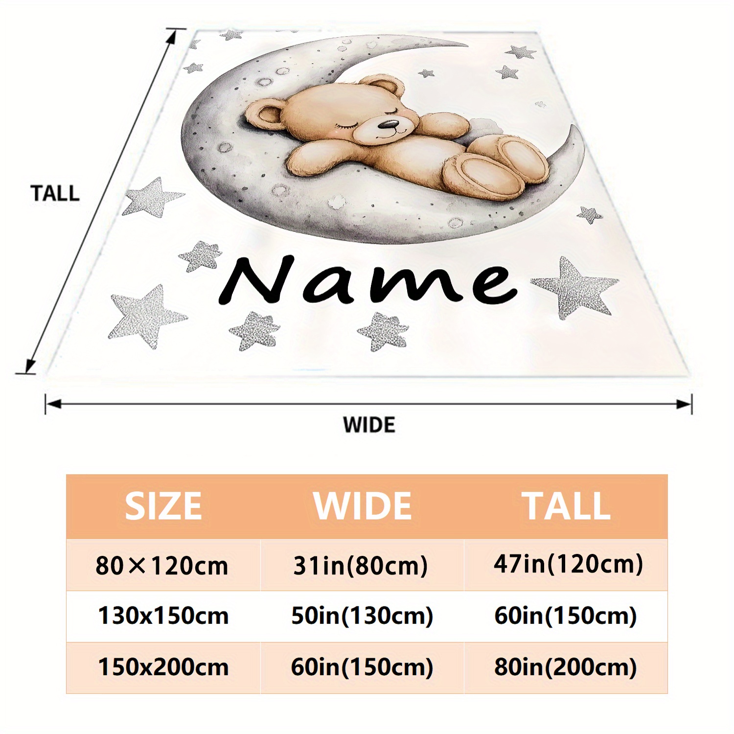 Custom Name Cute Bear Blanket, Portable Lightweight Flannel