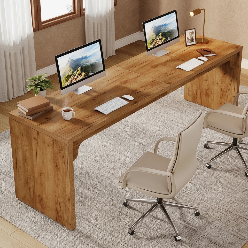 78.7" Two-person Computer Desk, Large Double Workstation For Home Office, Brown (only Table 1pc)