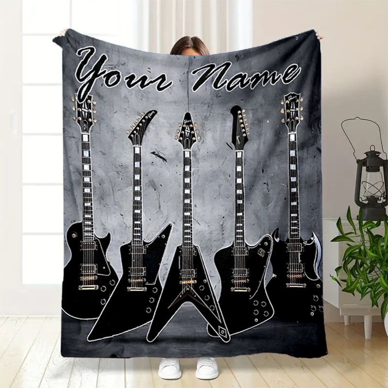 

Personalized Guitar- Flannel Blanket Name - , & For , Bed, , And - For