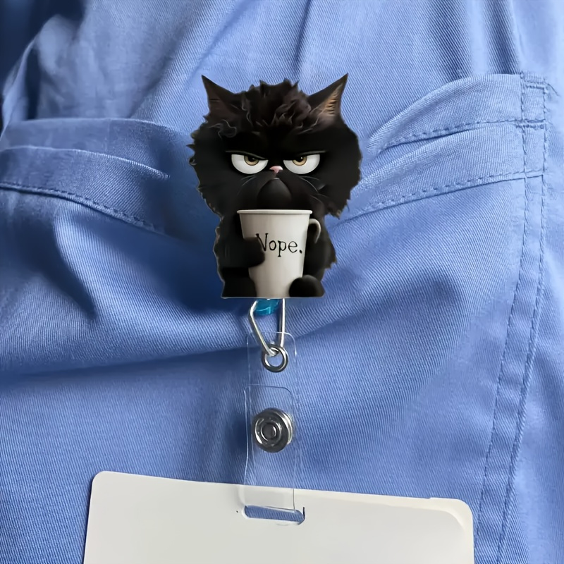 1pc cute teacup black cat retractable badge holder 2d acrylic durable nylon strap suitable for office nurses students     nurses lpns       open id strap as a gift present