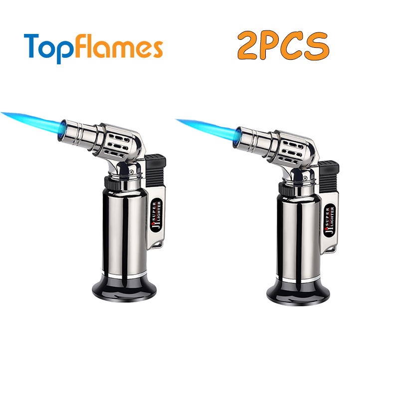 TEMU (butane Not Included) Free: 2-pack: Metal Material Blue Flame Gas Spray Gun, Windproof Portable Lighter With Safety Lock And Adjustable Flame,